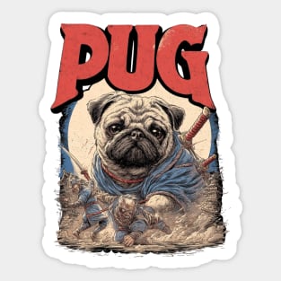 Epic Pug Warrior Crushing Enemies - Fantasy Dog Art Sticker